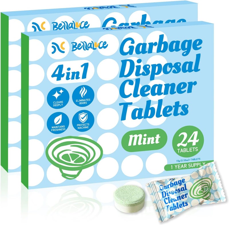 Bellaluce Garbage Disposal Cleaner Deodorizer Tablets-48 Pack Deep Cleaning Disposer Descaler Freshener-Heavy Duty Grease Grime Limescale Odor Smell Remover-for Kitchen All Disposals Mint Foaming 2 Year Supply - Image 1